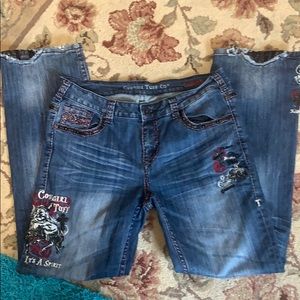 Cowgirl Tuff Jeans .. 18” across front and back.